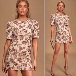 En Saison My World Blush Pink Multi Floral Print Jacquard Mini Dress Size Large